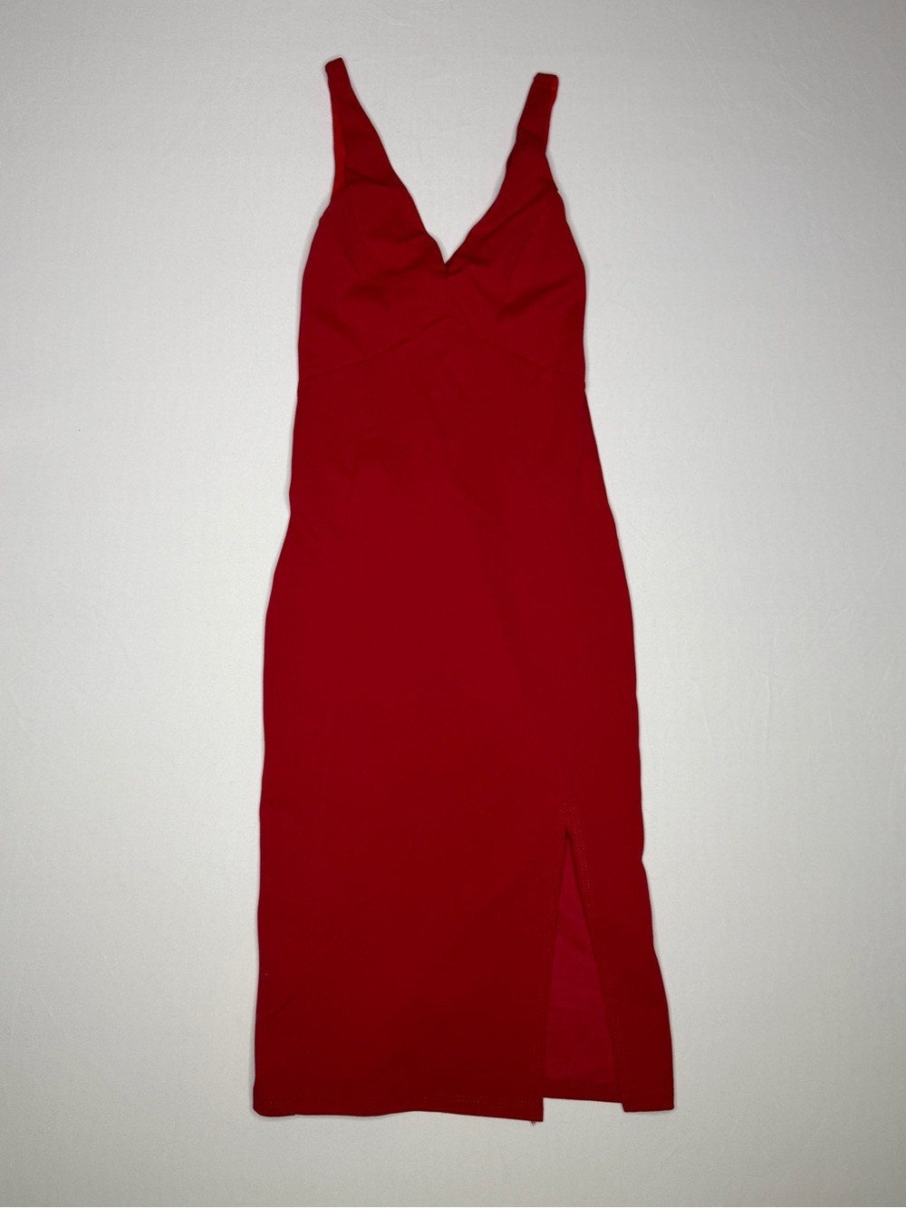 Red V-Neck Sleeveless Midi Dress
